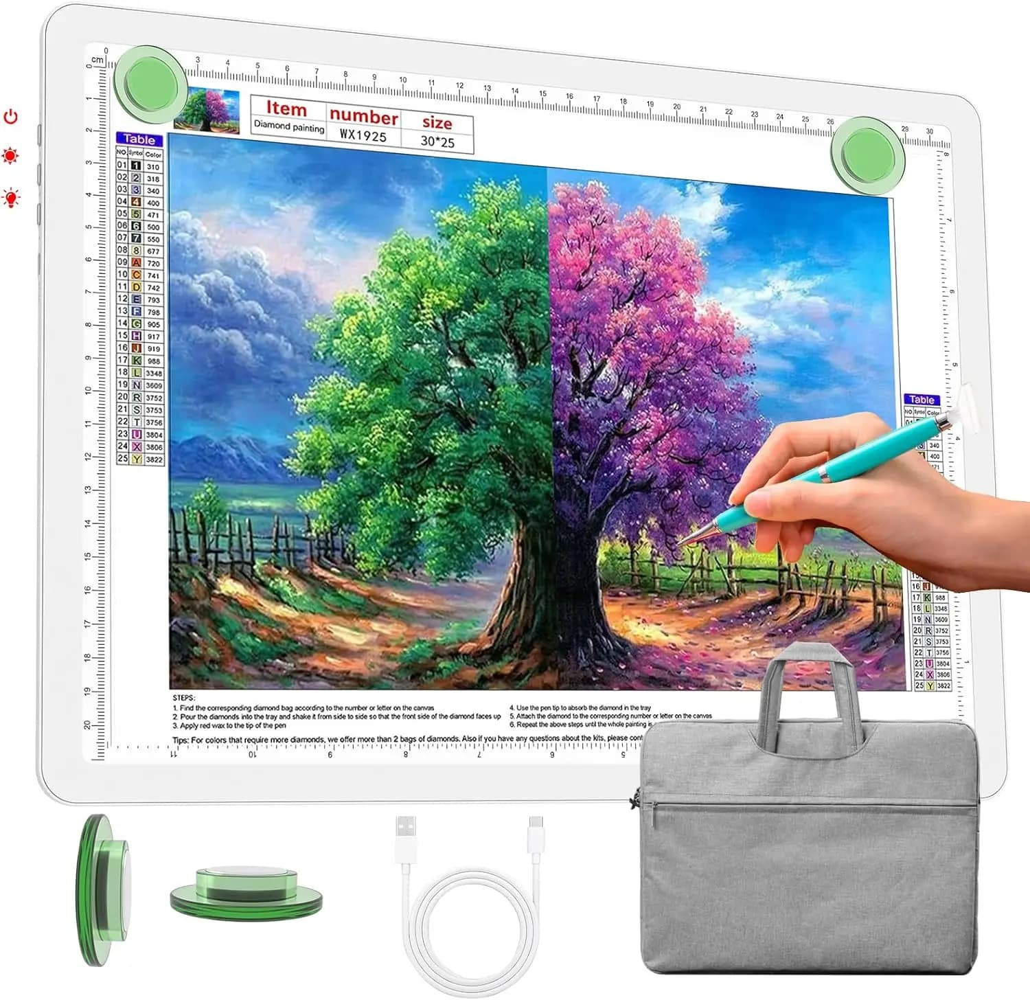 Tavoletta Luminosa A4 Ricaricabile con Borsa per il Trasporto, Scatola Magnetica Ultra-Sottile per Disegno e Pittura con Diamanti