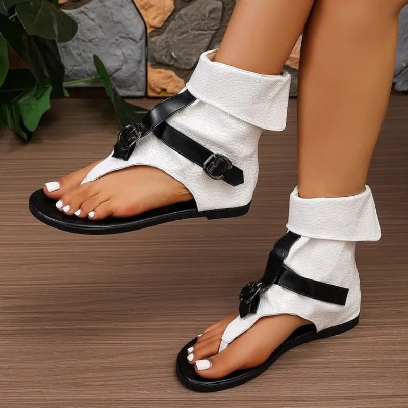 Women Summer Sandals Flat Shoes High Top Ankle Strap Gladiator Style Snake Print Flip Flops Casual Beach Vacation Footwear 2026