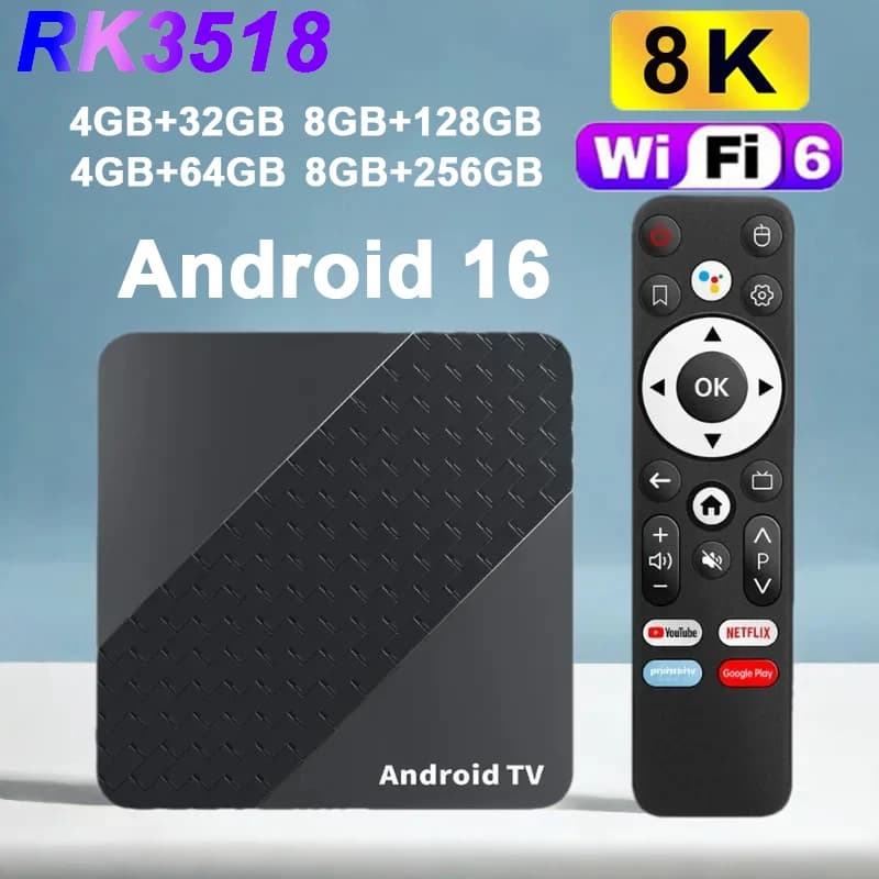 2026 Android16 TV Box X10 RK3518 Supporto 2.4 e 5G Dual Wifi6 BT5.4 Telecomando vocale 4K 8K Video 32G 64G 128G 256G Netflix Lettore multimediale