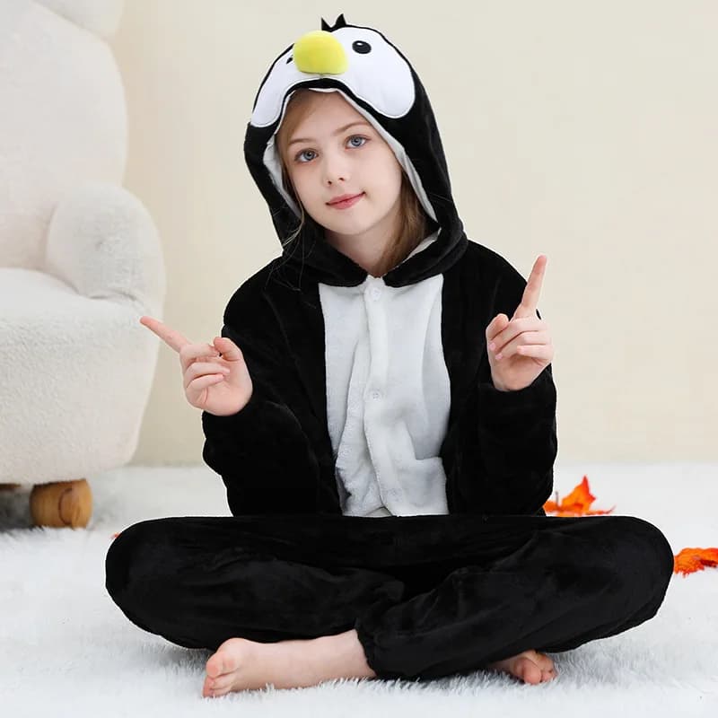Children's Flannel Animal Dinosaur Panda Leo Penguin Jumpsuit Animals Pijama for Kids Halloween Cosplay