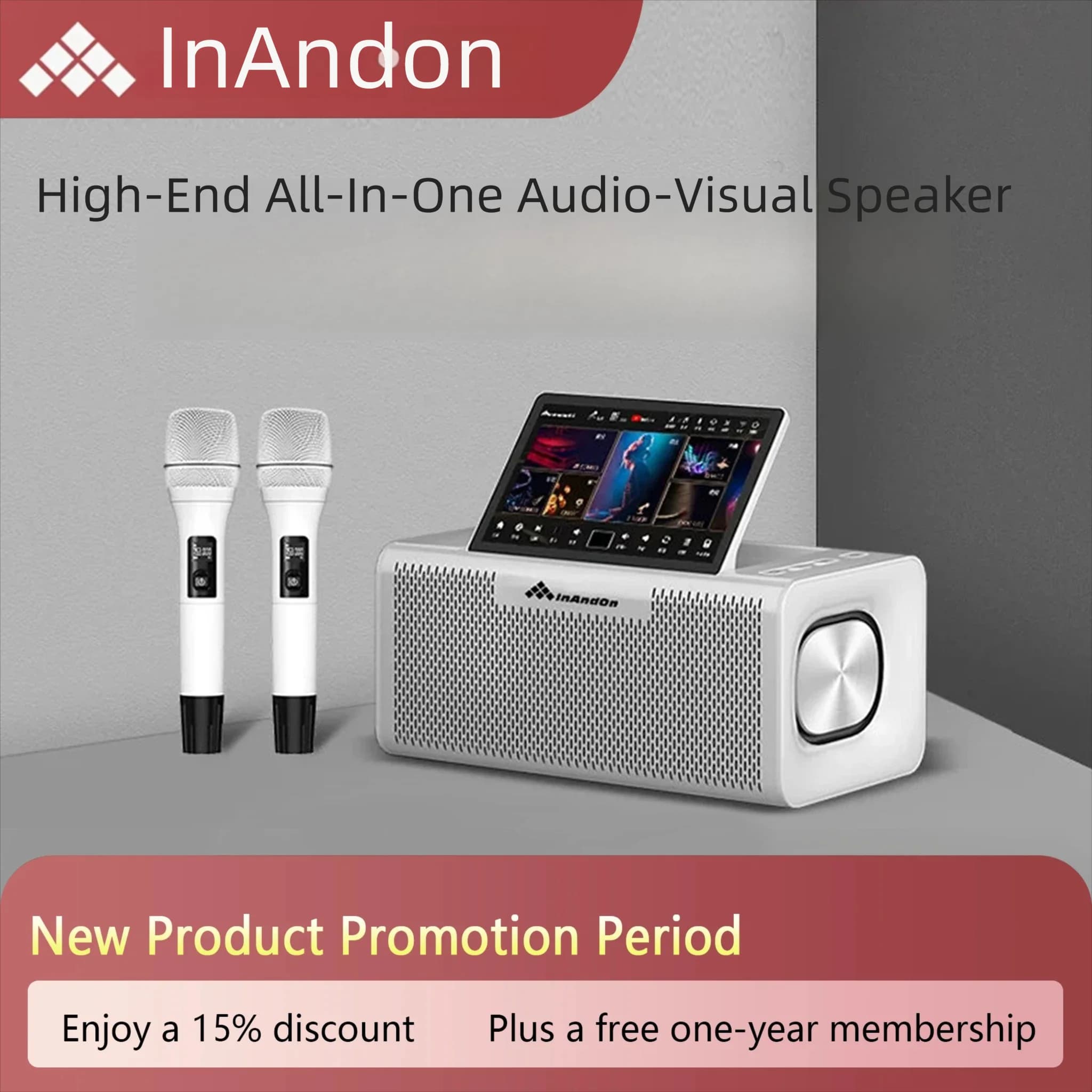 Home/Outdoor Karaoke Machine with 10.1" Touch Screen, Wireless Mic, Bluetooth 5.0, Supports Cloud Song Downloads