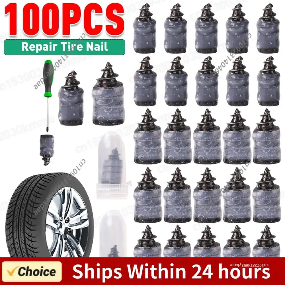 Kit Riparazione Pneumatici Tubeless 100-10x: Chiodi e Viti per Riparazione Forature Moto e Auto, Set Attrezzi per Riparazione Ruote Senza Camera d'Aria