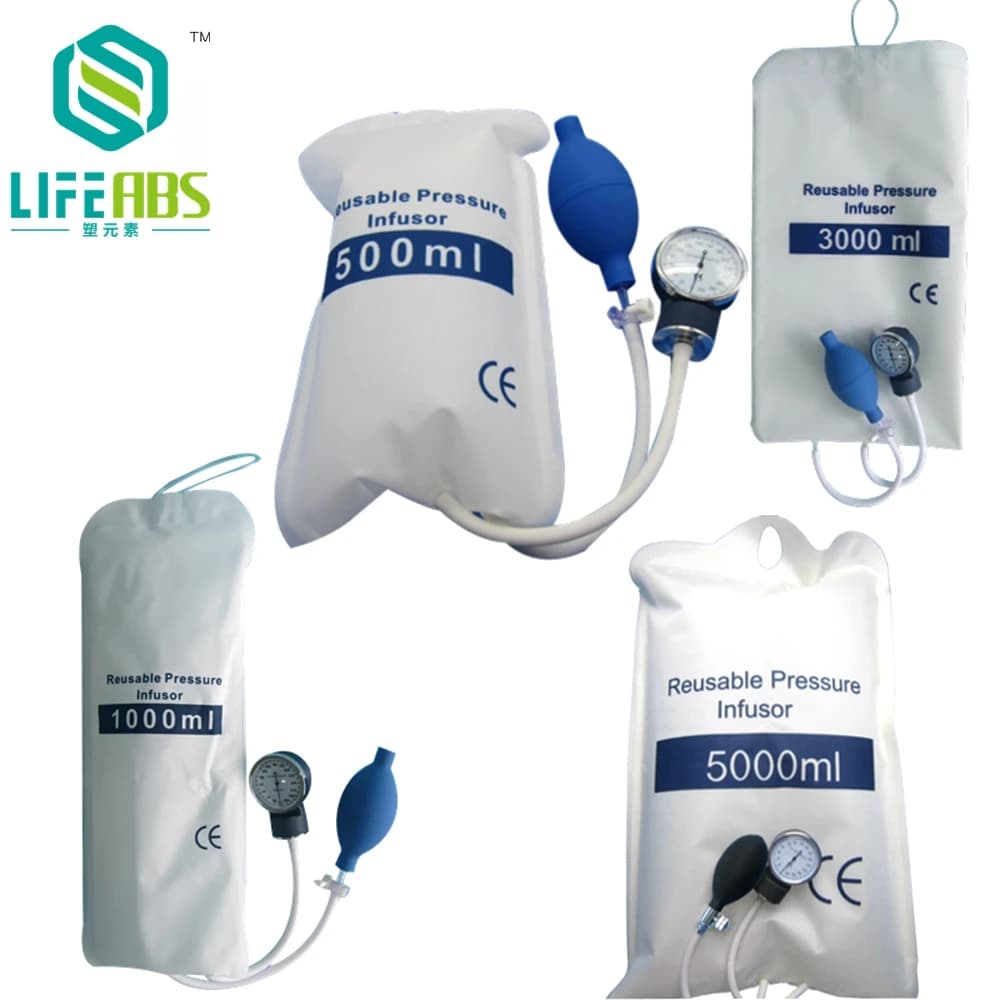 Pressure Infusion bag with Pressure Display 500ml, 1000ml, 3000ml, 5000ml for Rapid Blood Infusion and Fluids
