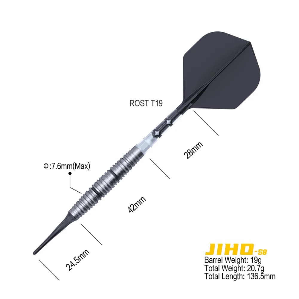 CUESOUL JIHO S8 Set di freccette al 90% con punta morbida da 19 g di tungsteno con volti uniformici T19