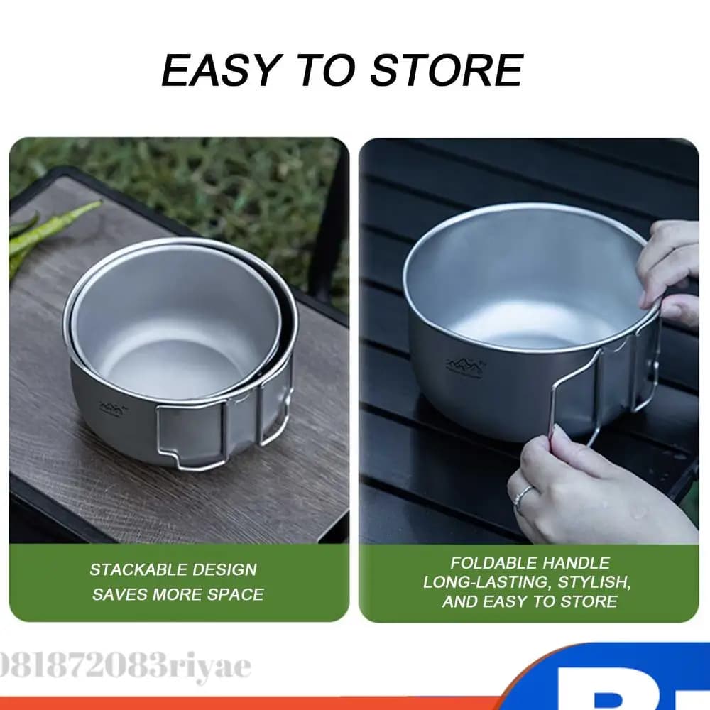 Ciotola da Campeggio in Titanio Multifunzionale, Pentola Pieghevole per Zuppa, Contenitore per Alimenti Riutilizzabile e Leggero, Accessorio per Esterni, Utensile da Cucina Portatile