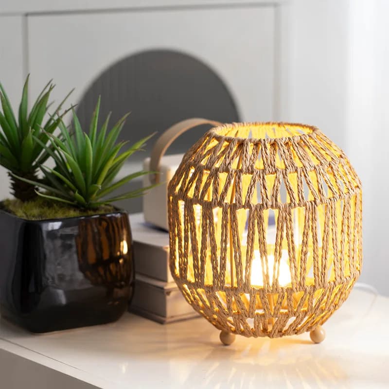 Lampada da Tavolo Artigianale in Corda Intrecciata, Luce Notturna per Camera da Letto, Lampada LED Decorativa d'Atmosfera, Regalo per Arredamento Casa
