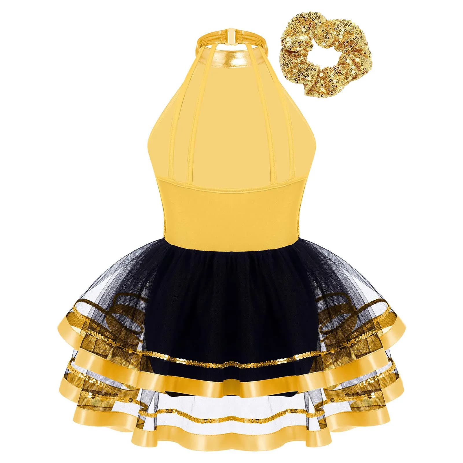 Kids Girls Shiny Sequin Ballet Tutu Dress Gymnastics Workout Dancewear for Latin Jazz Modern Dancing Costume Ballerina Dancewear