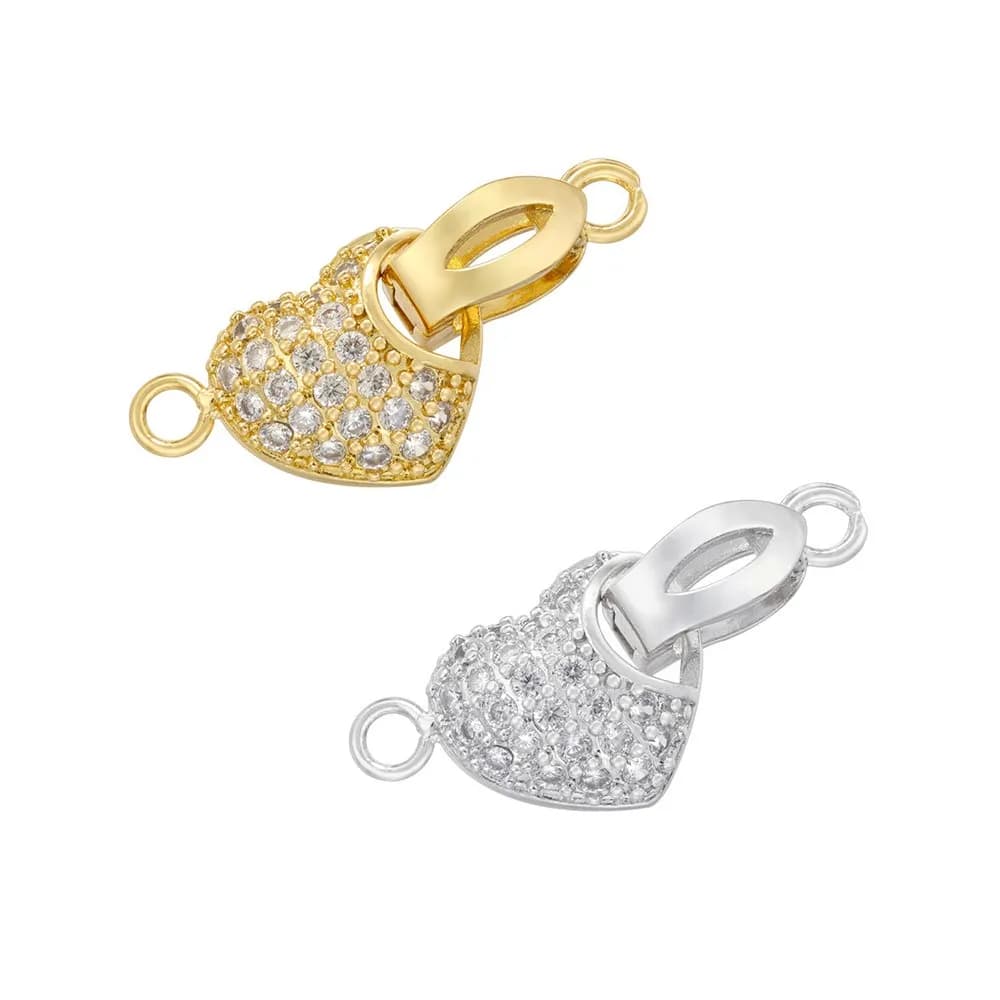 1 Pezzo Fibbia a Forma di Cuore in Rame Placcato Oro con Zirconio per Collane e Bracciali, Accessori per Creazione di Gioielli Fai-da-Te