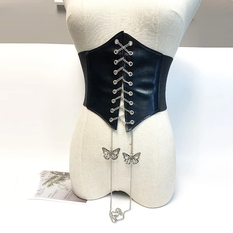Cintura larga da donna alla moda Cintura dimagrante in pelle PU Cintura elastica a vita alta da donna Cintura per abito gotico