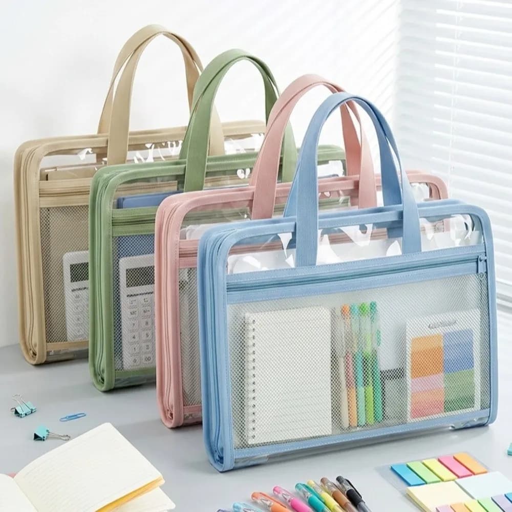 Multi-Functional 13 Pockets Expanding File Folder Transparent Large Capacity Document Bag Waterproof Handheld File Bag Gift