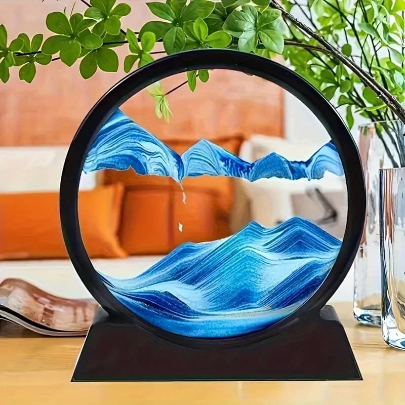 Scultura d'arte con sabbia che scorre dinamica 3D - Pittura con sabbia decorativa da tavolo nello spazio moderno, clessidra con effetto di flusso incantante