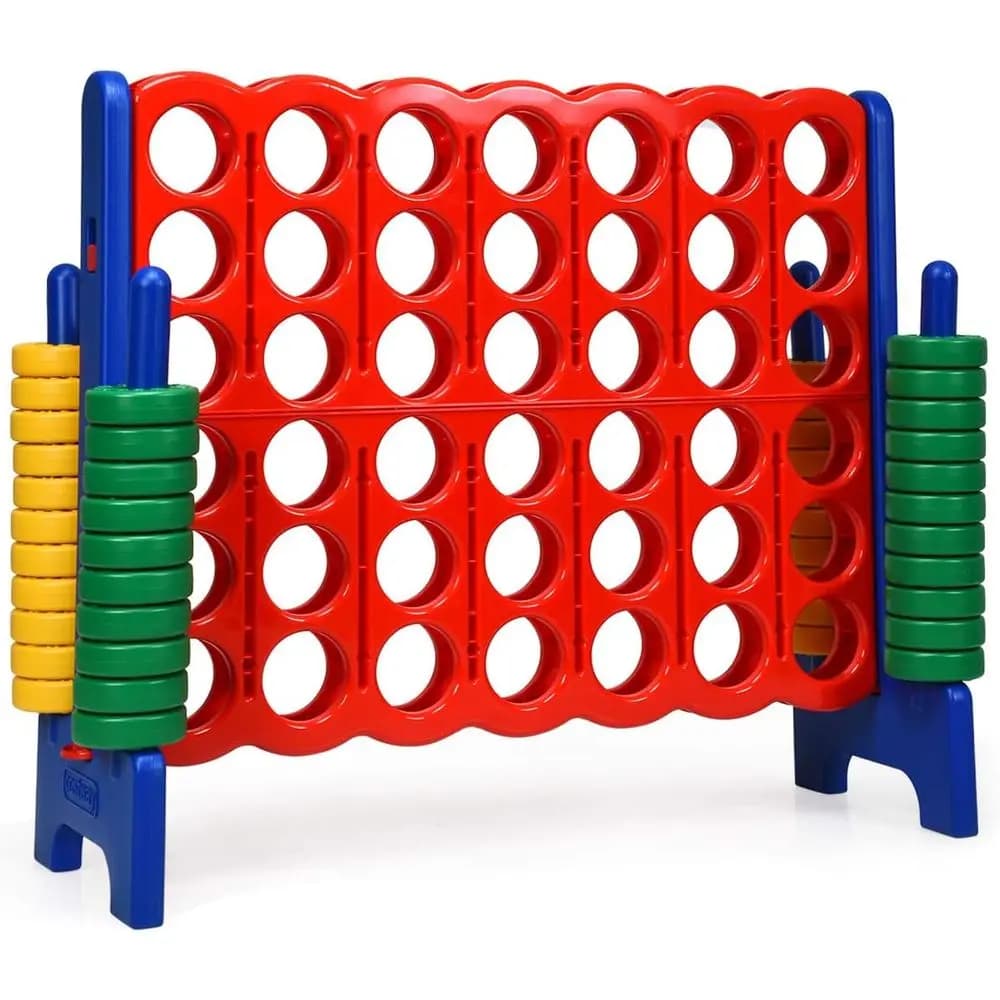 Set di Gioco Gigante 4 in Fila per Bambini e Adulti, Alto 1,07 m con 42 Anelli e Slider a Sgancio Rapido, Ideale per Uso Interno ed Esterno