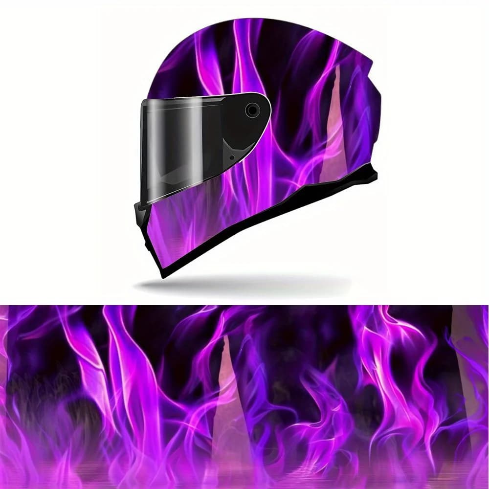 Adesivo per pittura per casco con fiamma viola bruciante - Toppa in PVC impermeabile e resistente ai graffi per casco da corsa motociclistico, Ae artistico