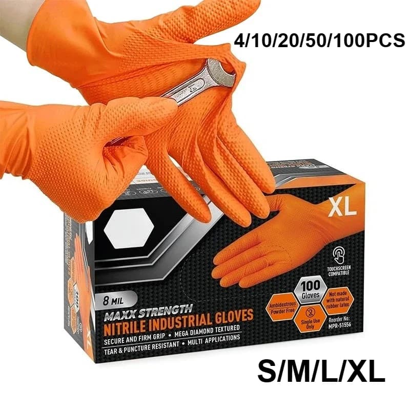 Guanti monouso in nitrile arancione industriale resistente da 8 mil, resistenti allo strappo, testurizzati con diamanti, per la sicurezza meccanica e i guanti da lavoro