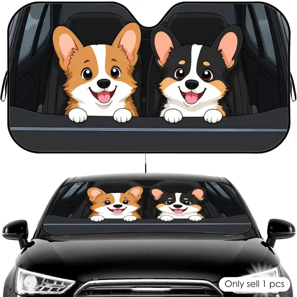 Parasole per Auto con Corgi Sorridenti, Protezione UV per Parabrezza Anteriore, Scudo Termico Pieghevole Universale