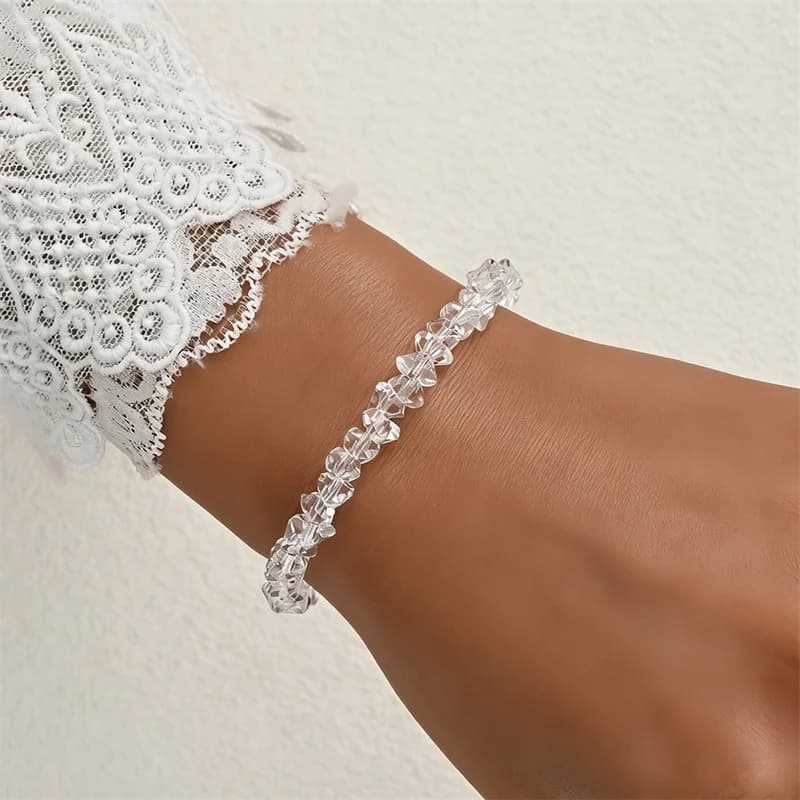 Transparent Crystal Irregular Beaded Bracelet Women‘s Shiny Mulit-cut Pink Glass Chain on the Hand Jewelry Girls Gifts