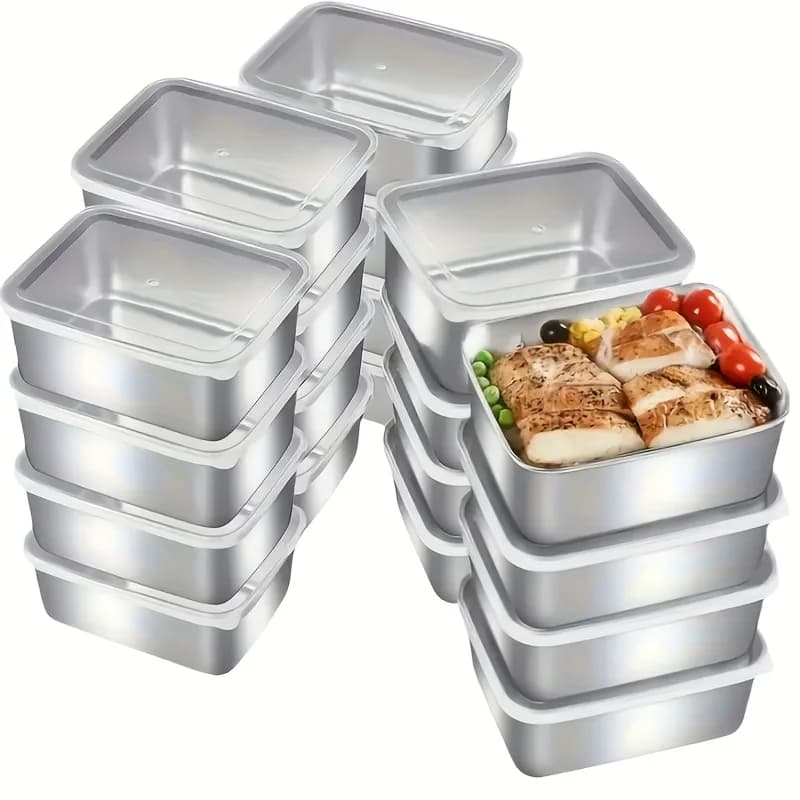 Contenitori per alimenti in acciaio inossidabile 6/12 pezzi, impilabili a prova di perdite con coperchi, per la preparazione dei pasti, campeggio, casa, set di organizer da cucina