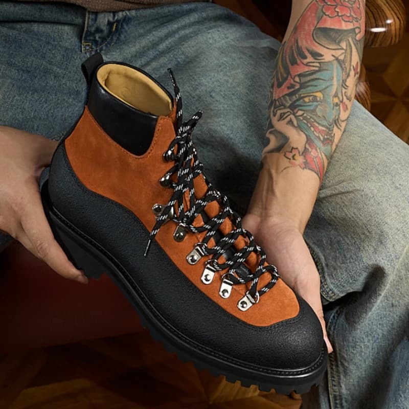Stivali alti da uomo Stivali da lavoro in pelle impiombati Escursionismo all'aperto Alpinismo Stivali da uomo alla moda
