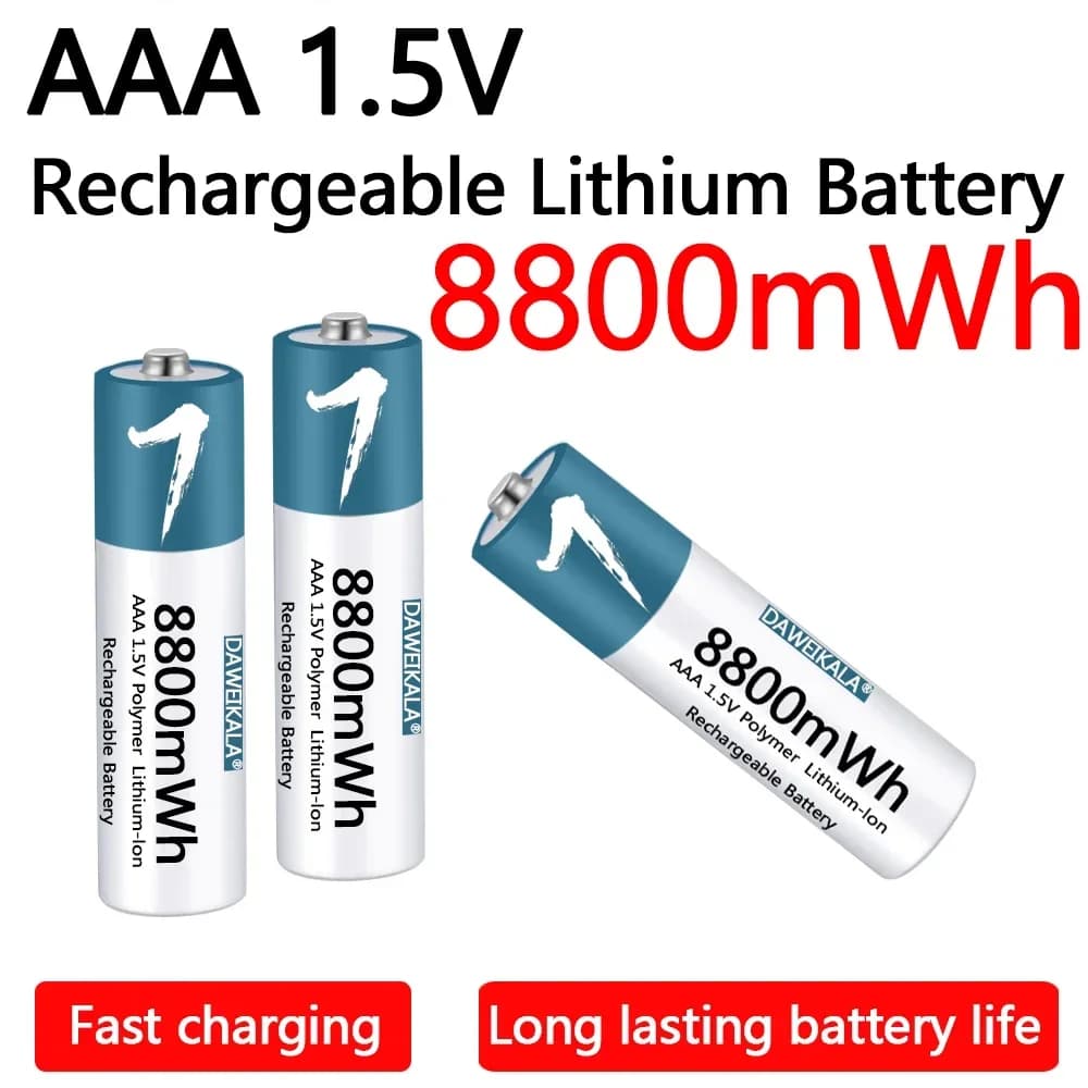 Batteria AAA da 1,5 V Batteria ricaricabile agli ioni di litio Batteria AAA da 8800 mWh per mouse con telecomando piccolo ventilatore Giocattolo elettrico