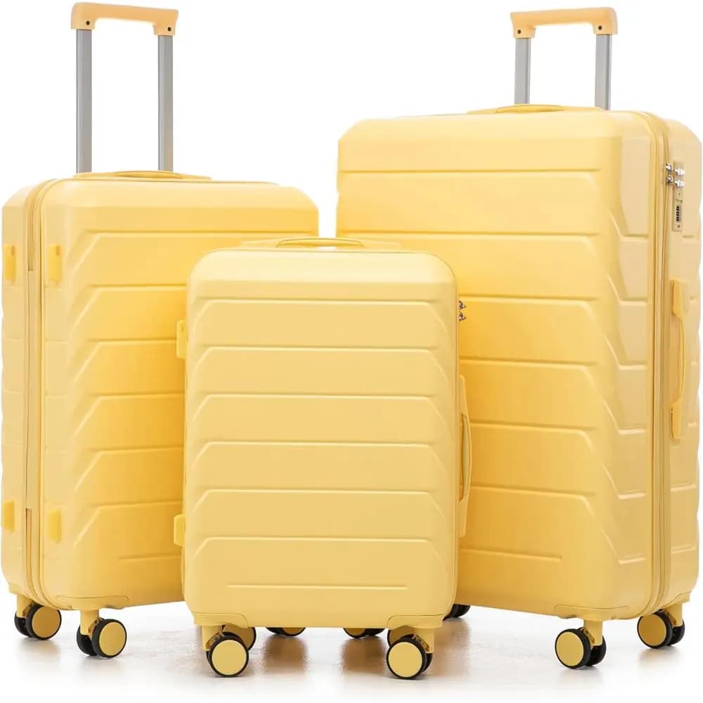 3-Piece ABS Hardshell Luggage Set with Spinner Wheels, Lightweight for Travel, 20/24/28 inches, Yellow