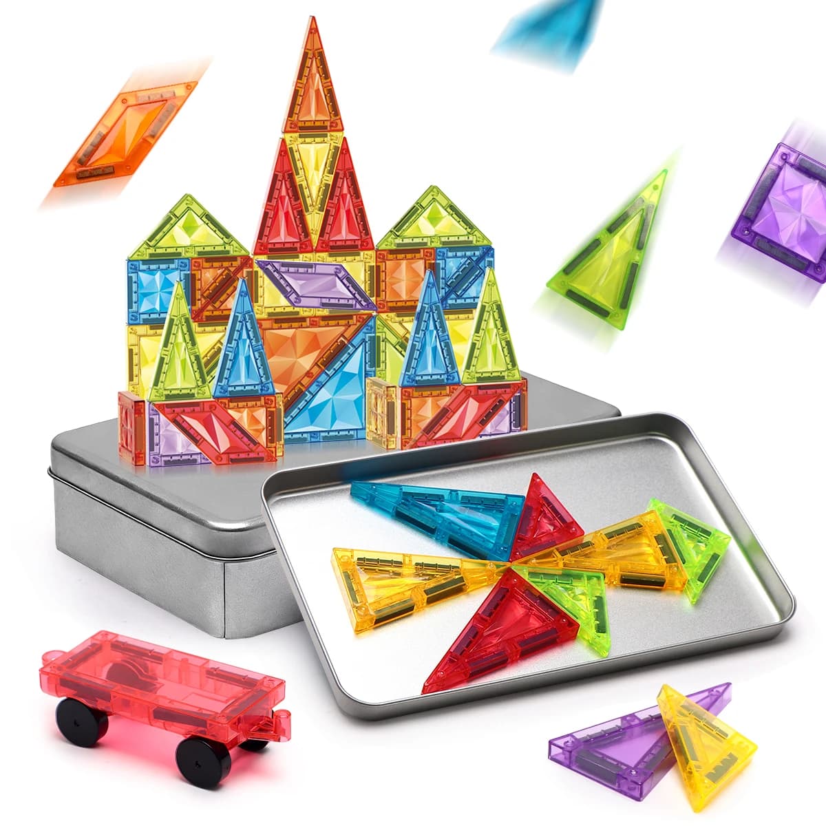 Set di Piastrelle Magnetiche Mini Portatili – Giocattolo Educativo STEM con Scatola da Viaggio per Costruzioni Creative e Apprendimento dei Bambini