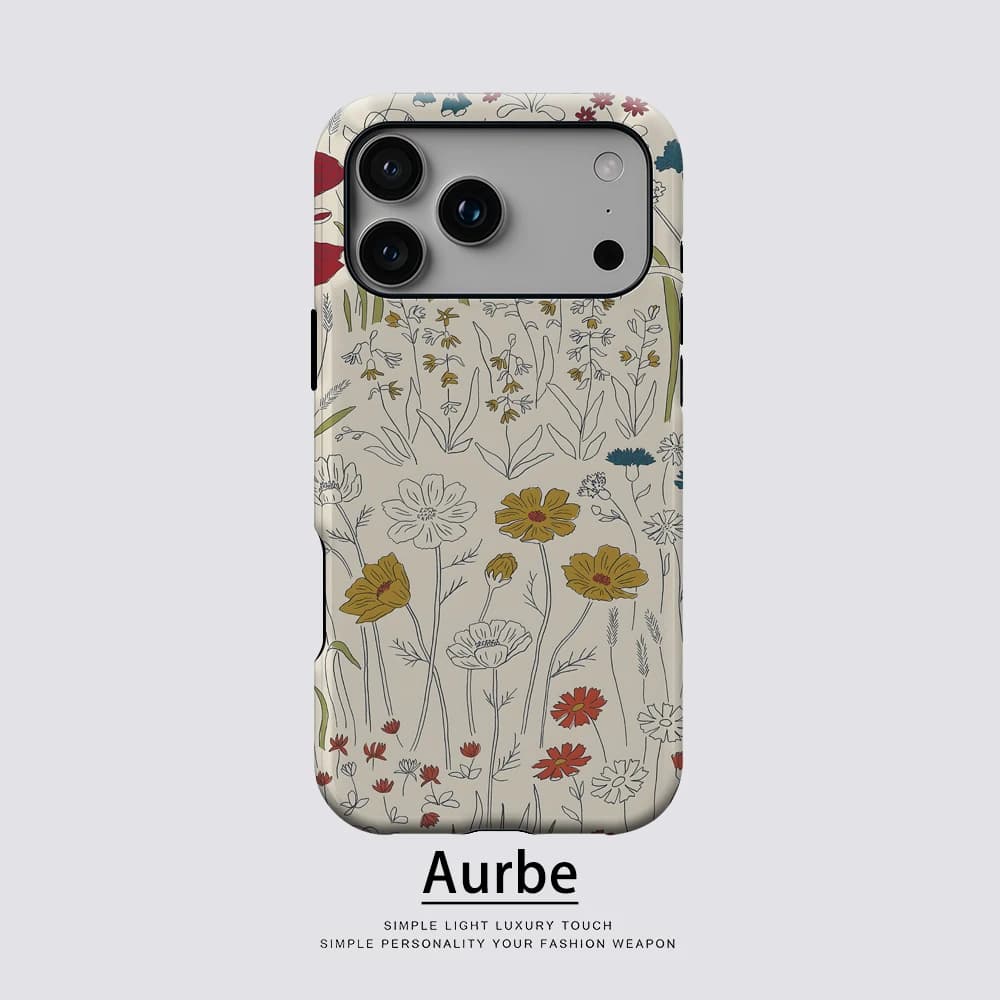Cream Line Floral Poppies For Magnetic Phone Case For IPhone 17 16 15 14 13 Pro Max Plus Single Double-Layer Tough Case