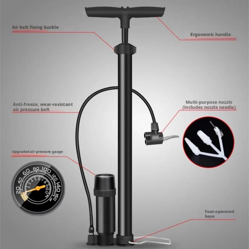 High Pressure Bike Pump Portable Bicycle Air Pump Universal Tire Inflator with Hose for Bike E-Bike Car Motorcycle Ball Cycling