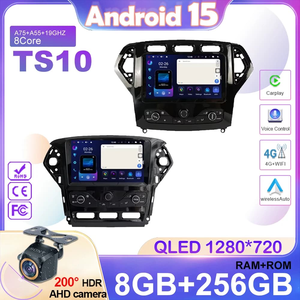 Navigazione GPS Android 15 Auto Radio Stereo Per Ford Mondeo MK4 2007-2014 Carplay Lettore Video Per Auto 2din DVD Multimedia unità principale