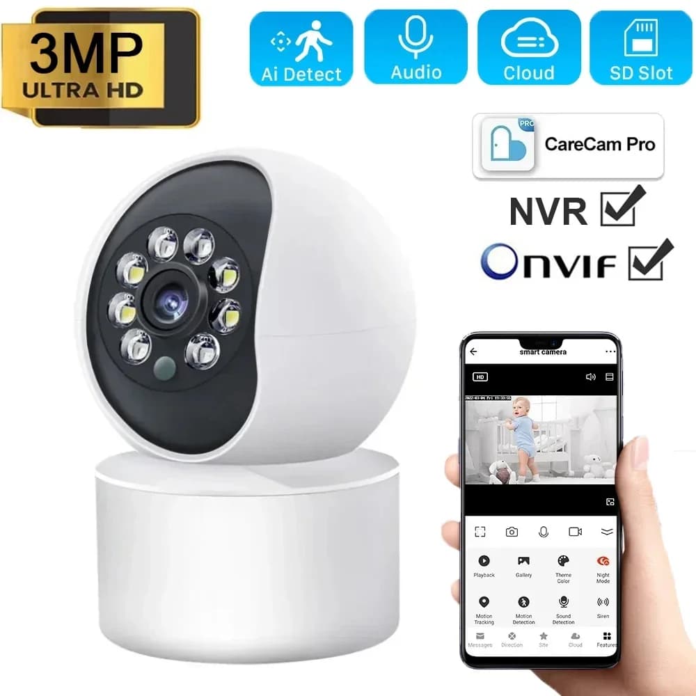 Telecamera PTZ WiFi 3MP Y610A 360° ° Telecamera IP Wireless per Sicurezza Domestica con Tracciamento Automatico, Rilevamento Umano, Audio Bidirezionale e Funzione Baby Monitor