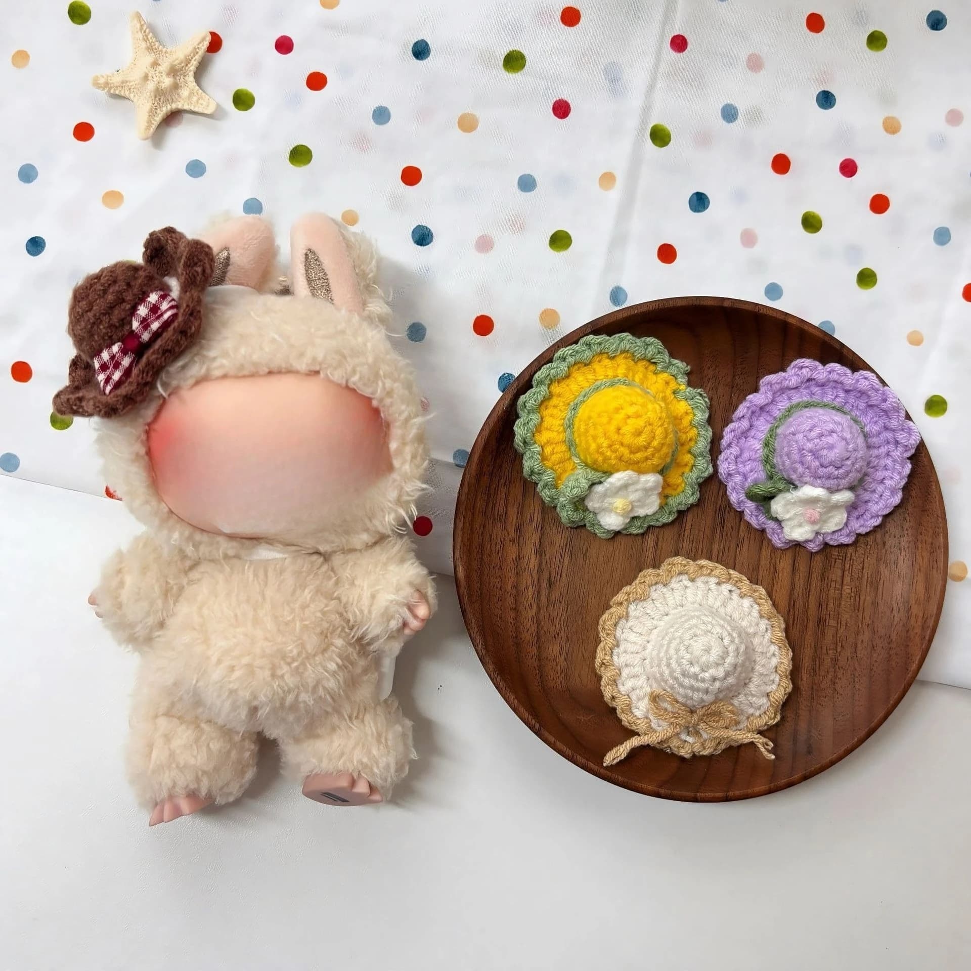 Cappello da Sole all'Uncinetto Fatto a Mano, Assortimento di 6 Stili per Bambole di Cotone da 10 cm e Giocattoli di Peluche da 13 cm, Accessori per Orsetti di Peluche Fai-da-Te