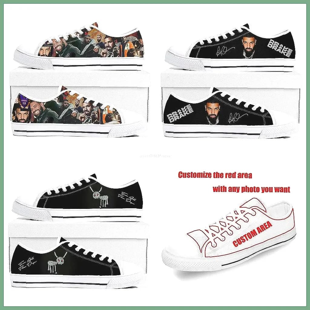 Custom DIY Drake Drizzy Low Top Canvas Sneakers, Unisex Casual Lace-Up Shoes
