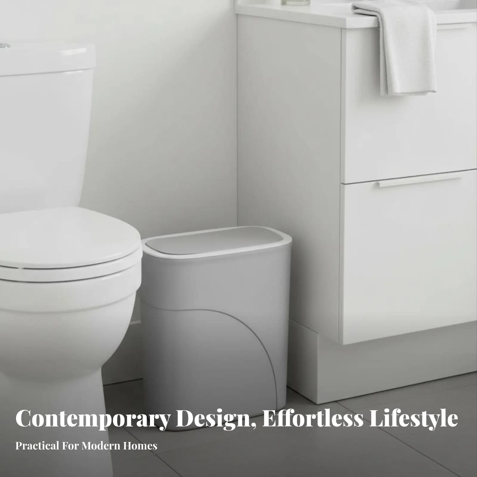 Cestino con Pulsante a Pressione Salvaspazio per Bagno, Pattumiera con Coperchio dal Design Moderno e Sottile per Cucina