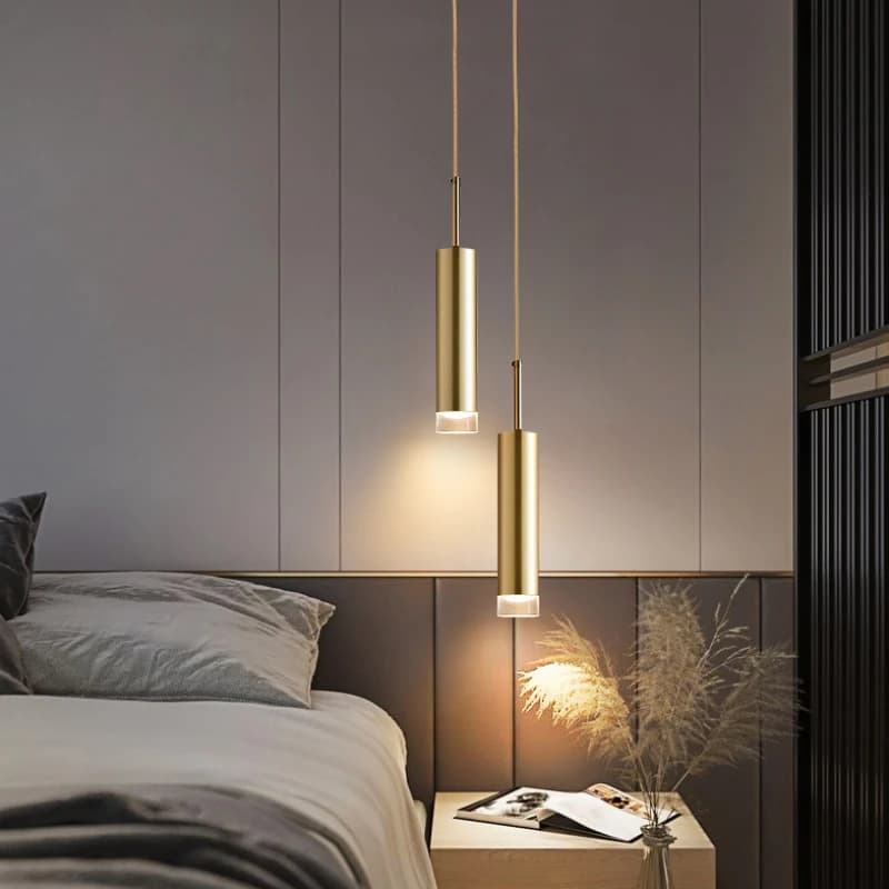 Lampada a sospensione minimalista in oro Lampada da parete per sfondo TV Lampada da comodino per camera da letto Reception Bar Apparecchio di illuminazione a sospensione cilindrico
