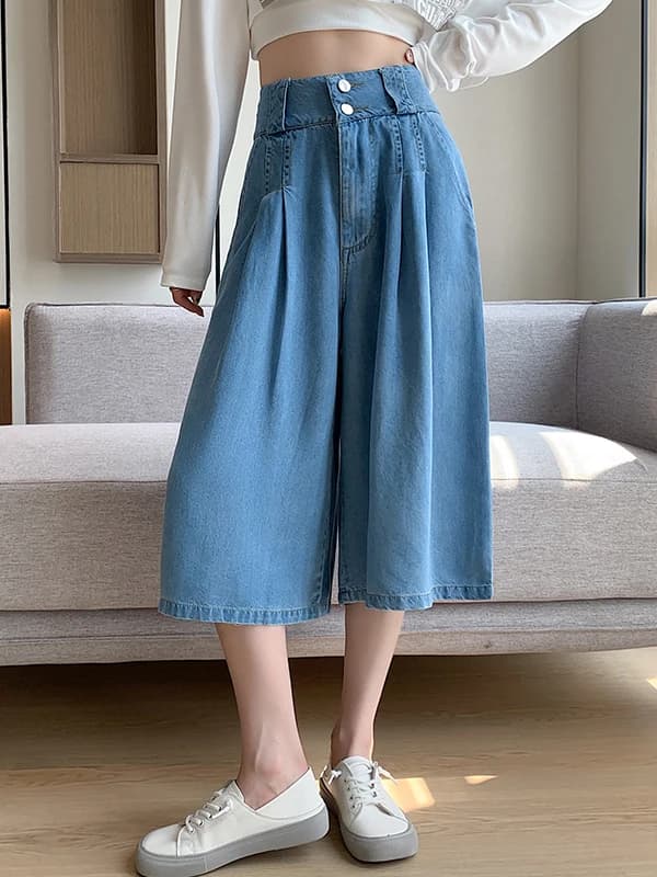 Slimming High Waist Wide Leg Jeans for Short Women Spring Summer New Arrival Casual Straight Cut Seven Nine Split Skir...