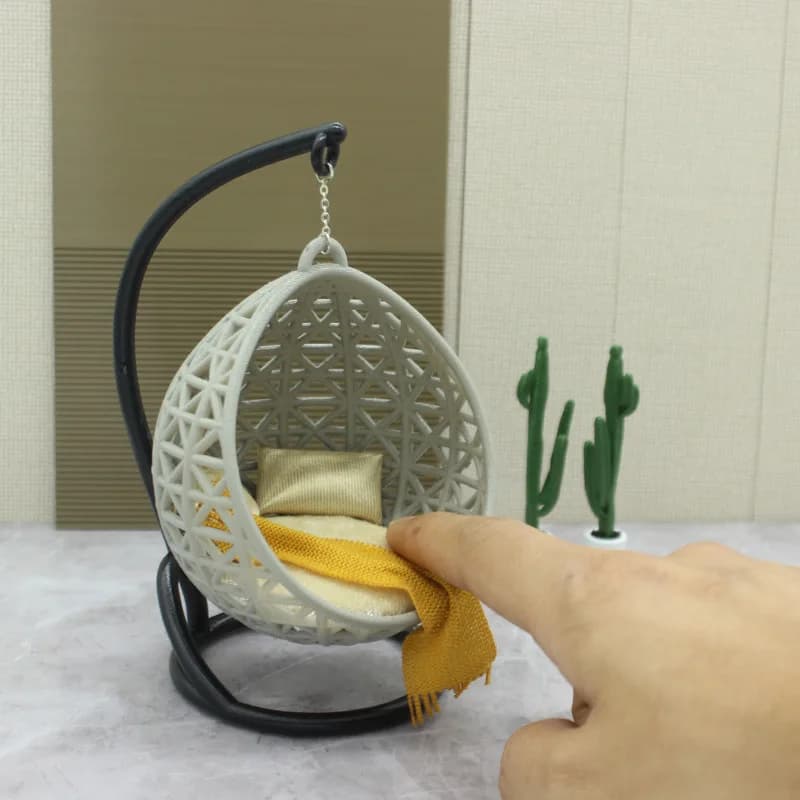 Modellino di Sedia a Dondolo in Miniatura Fai-da-Te per Casa delle Bambole, Cesto Decorativo Sospeso, Materiali per Modellismo in Scala 1:12