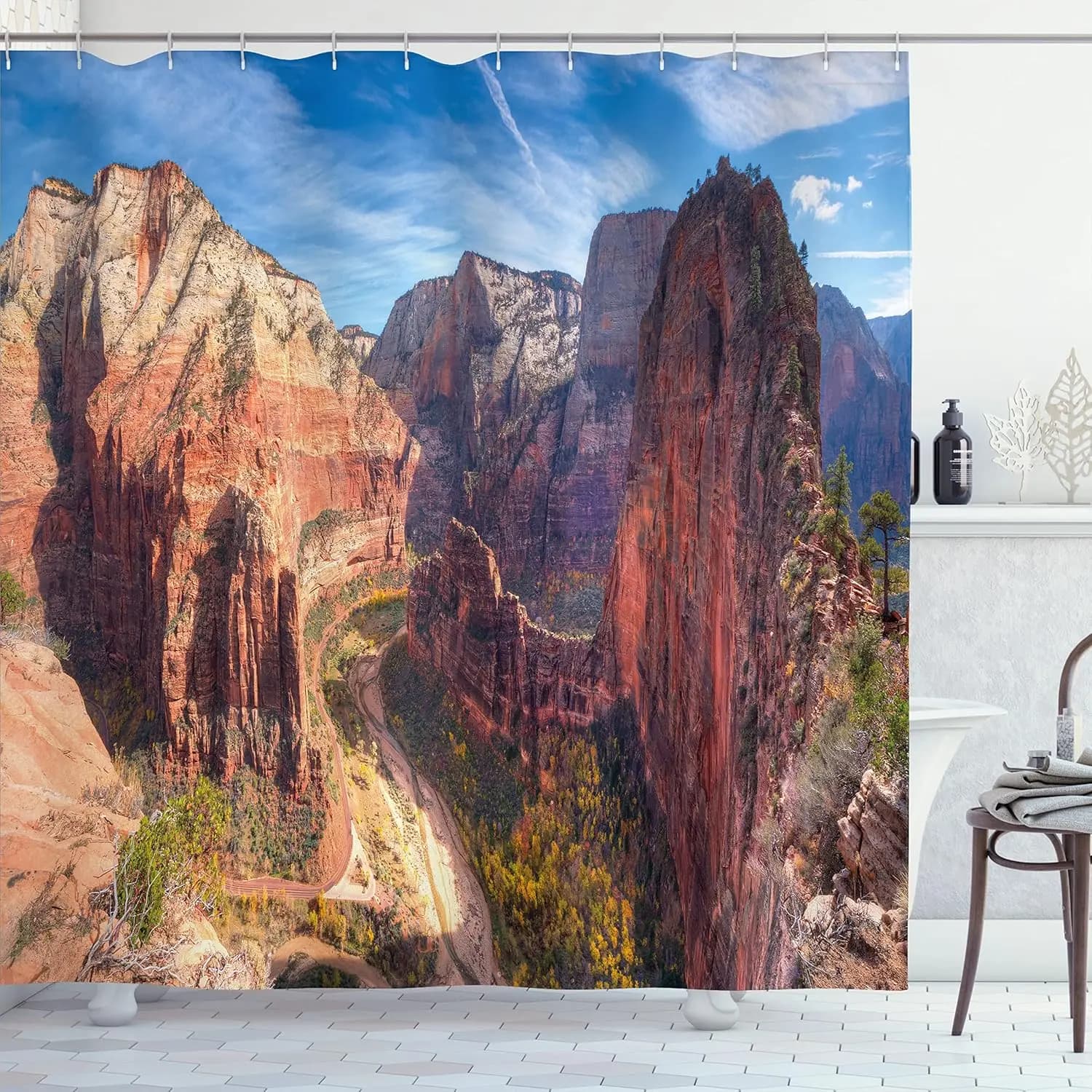 Tenda da doccia del Parco Nazionale Zion Red Rock Canyon Paesaggio Natura Fotografia Decor Bagno Linen150x180