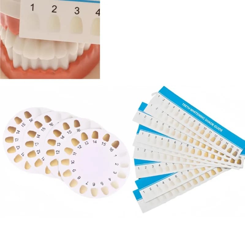 Set di 10 Guide per lo Sbiancamento dei Denti con 16 Tonalità, Tabella Colori per Sbiancamento Dentale, Carta di Confronto Colori per Sbiancamento a Luce Fredda