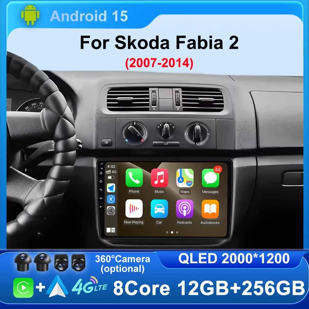 Autoradio Android 15 Per Skoda Fabia 2 2007 - 2014 Stereo Multimedia Reader No 2din DVD 2K Navigation Reader 4G QLED Screen