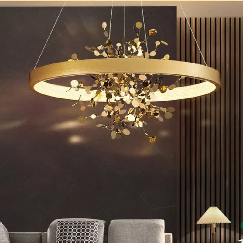 Modern Ring LED Ceiling Lamp Golden Hanging Light For Living Room Center Table Restaurant Bedroom Home Decor Chandelier