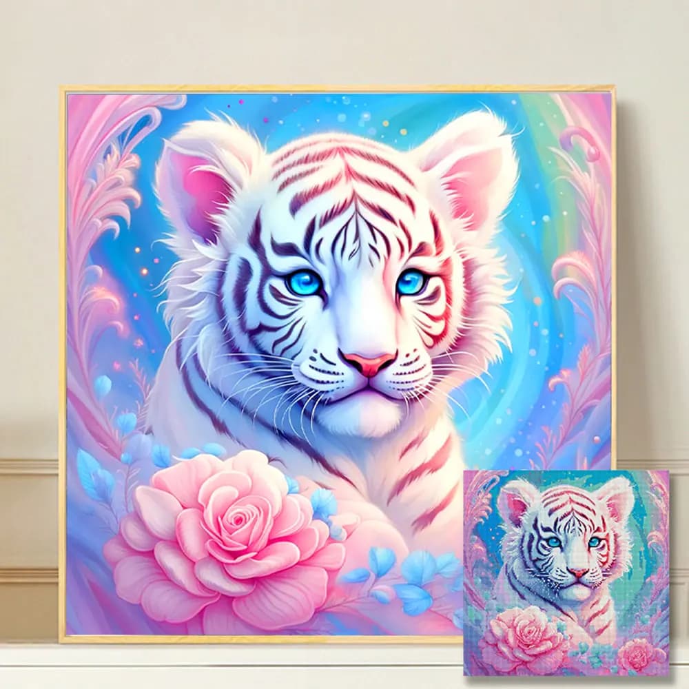 Tiger Diamond Painting Nuova Collezione: Quadro Floreale in Mosaico di Diamanti con Strass per Decorazione Domestica