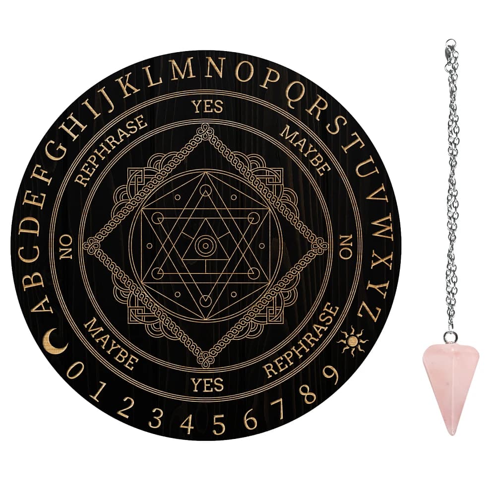 1Pc Cone/Pendulum Rose Quartz Stone Pendants 1Pc Stainless Steel Cable Chain Necklaces 1Pc PVC Pendulum Board Dowsing Divination