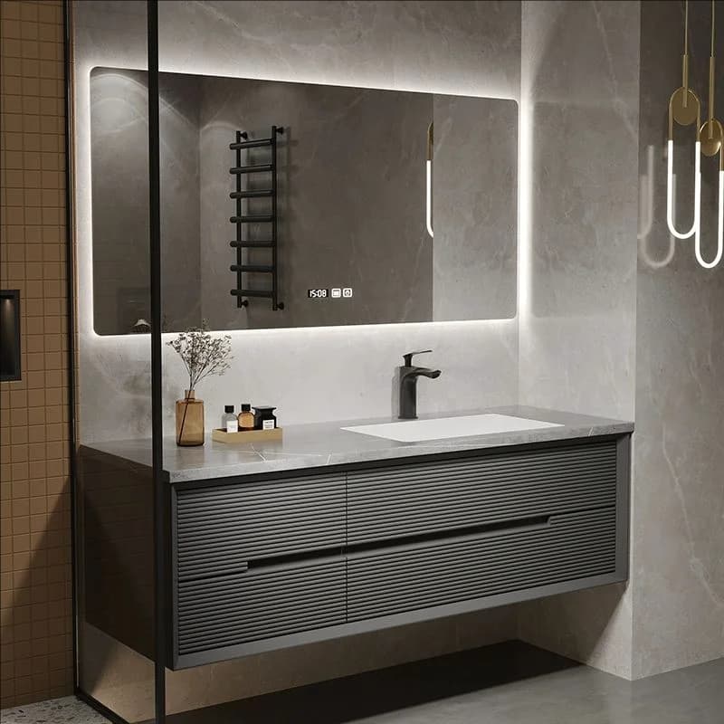 Mobiletto da Bagno con Specchio e Divisori, Armadietto Individuale Salvaspazio, Arredamento Estetico Postmoderno per Saloni e Vestidores