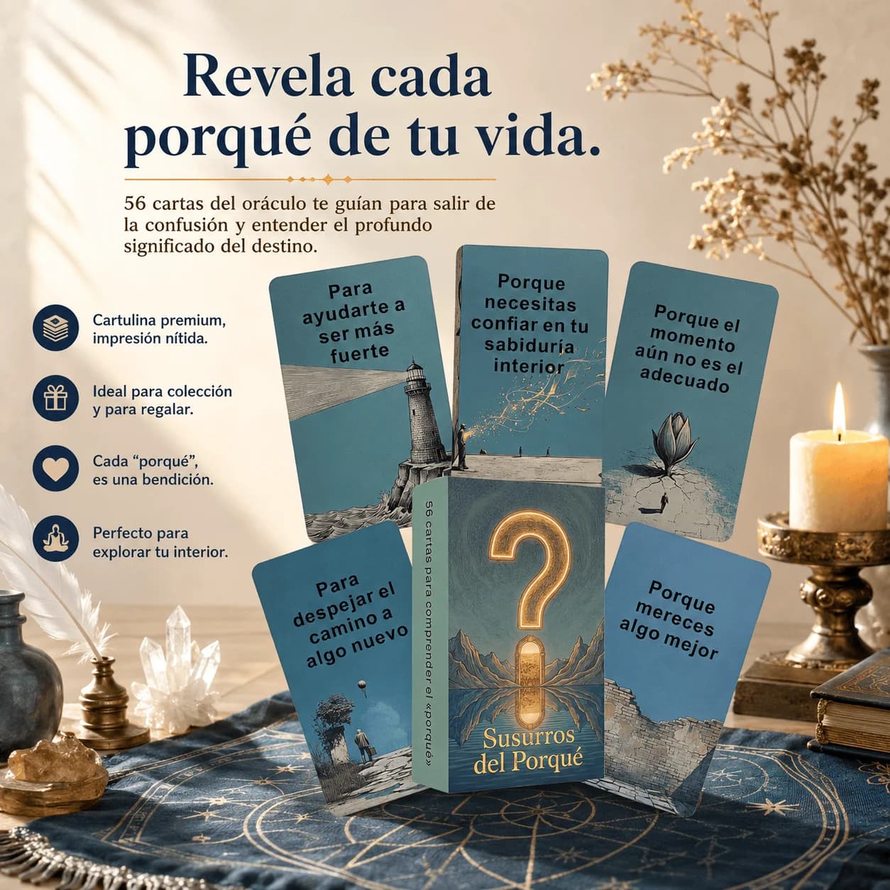 56 Spanish Oracle Cards, Whisper of Why Tarot Reading Tool, Spiritual Guidance Cards,Self-Healing & Meditation Gift