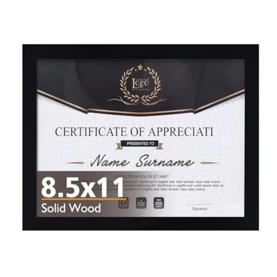 8.5x11 Picture Frame, Solid Wood Diploma Frame with Acrylic Plexiglass for Pictures, Certificate Degree Document Frame Tabletop