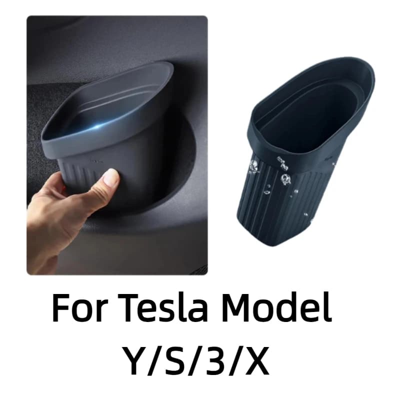 Cestino per Porta Auto in Silicone per Tesla Model Y/S/3/X, Contenitore Impermeabile per Rifiuti, Accessori Ecologici per Auto