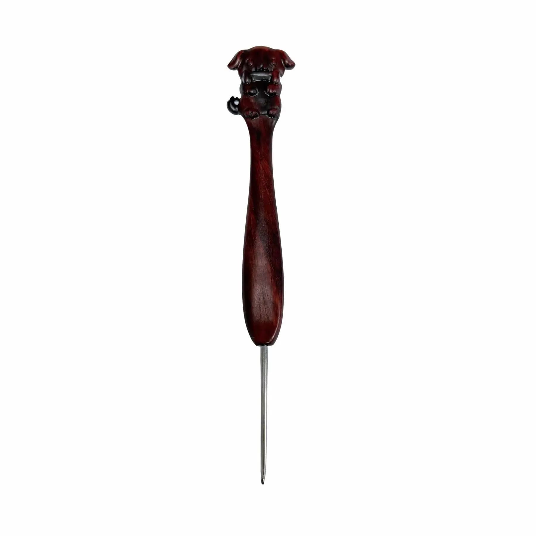 Cute Dog Sandalwood Crochet Hook Handle Stainless Steel Crochet Head DIY for Knitting Doll Hat