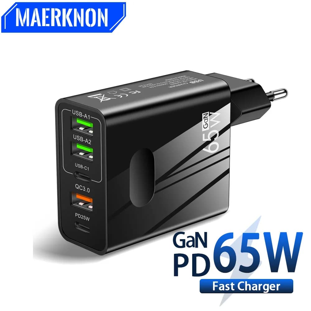 Caricabatterie USB da 65W Quick Charge 3.0 PD Muti Plugs tipo C adattatore da parete a ricarica rapida per iPhone Samsung Xiaomi Huawei Phone Charger
