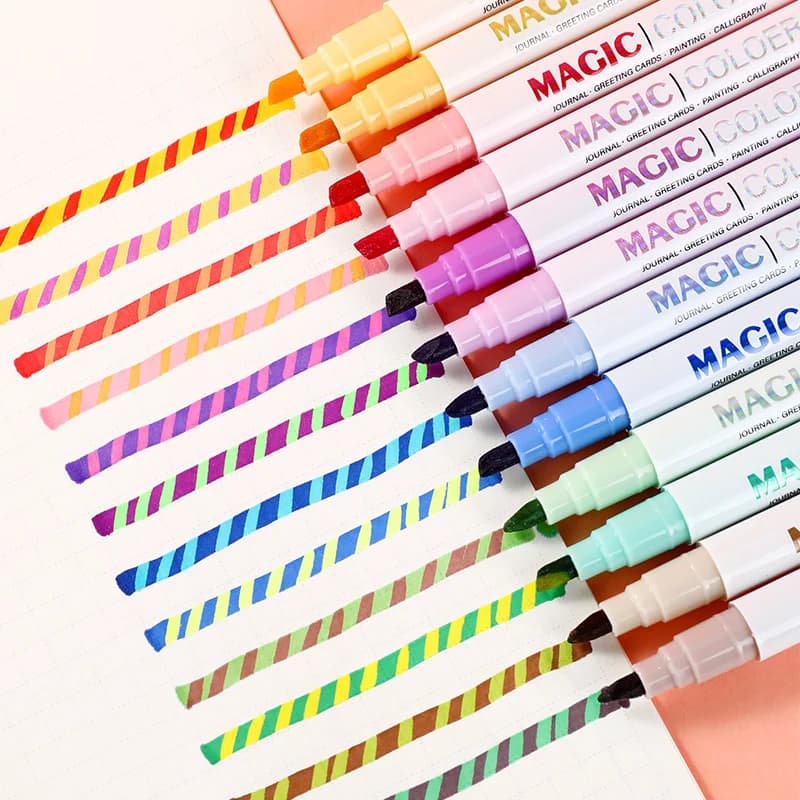 Evidenziatori che cambiano colore a doppia estremità da 12 pezzi, pennarelli magici per journaling, artigianato fai-da-te, materiale da disegno per ufficio scolastico