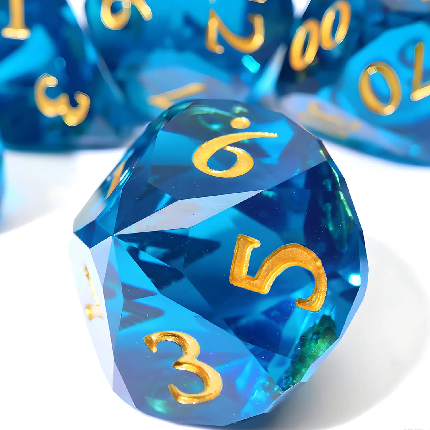 Dadi DND in Resina Blu Scuro con Sfaccettature Diamantate, Set Poliedrico Fatto a Mano per Giochi da Tavolo e di Ruolo Dungeons and Dragons, Blu Scuro