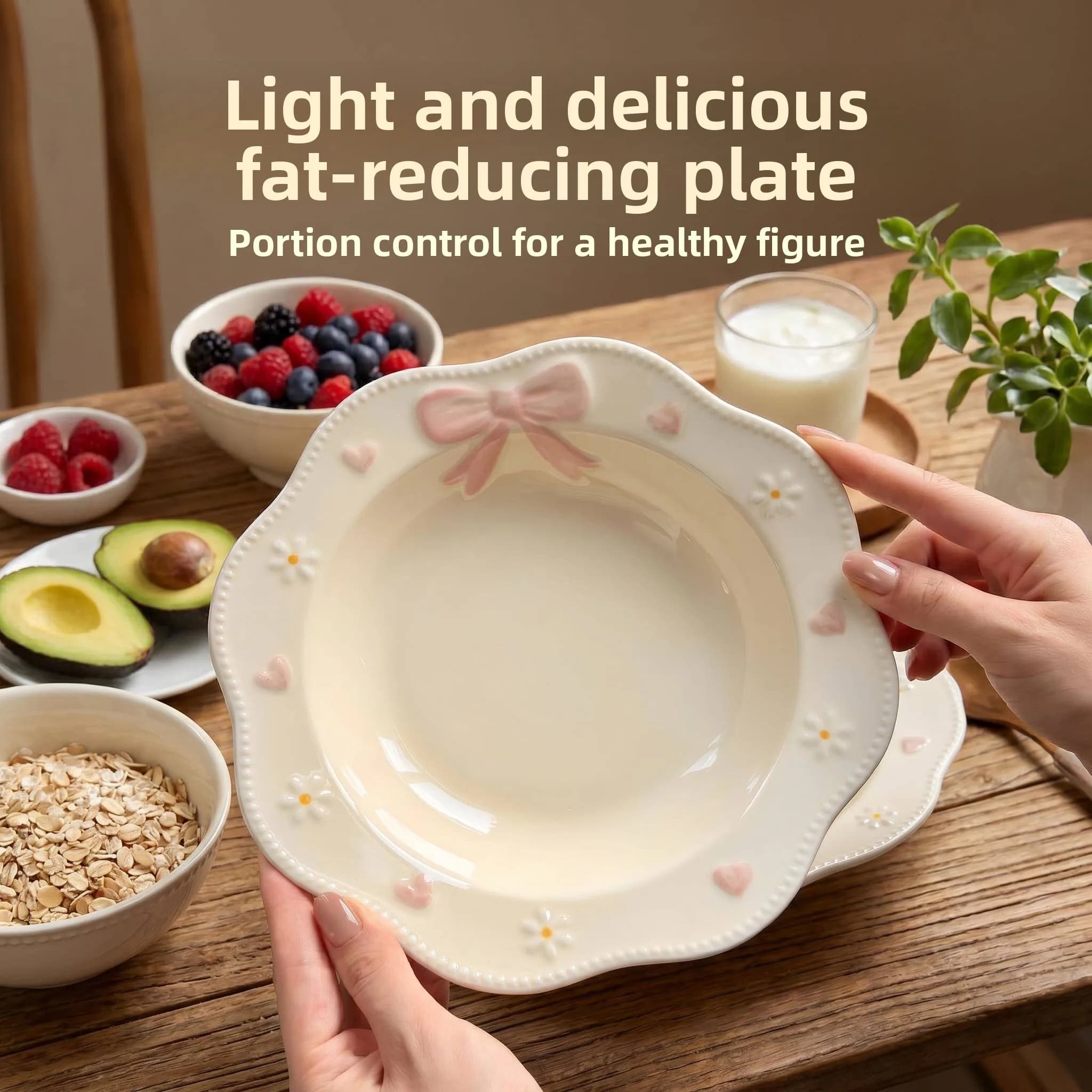 Elegant Japanese Style Dinner Plate Quantity Controlled Weight Loss Diet Lightweight Ceramic Bowl Pattern for Adults